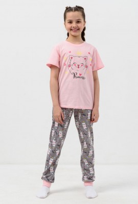 Пижама Королевишна детская короткий рукав с брюками - розовый